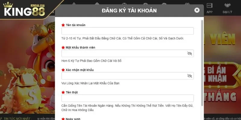 Thao tác tạo account cụ thể cho tay cược mới 